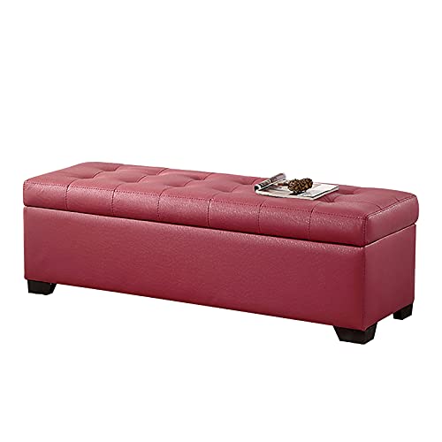 LDTTYRC Kunstleder Ottomane mit Stauraum,Rechteckige Fußbank Mit Stauraum,Moderne Dekorative Möbel Wohnzimmer Eingangsbereich Gepolsterter Schuhwechselhocker-Rosenrot 90x45x40cm(35x18x16inch) von LDTTYRC