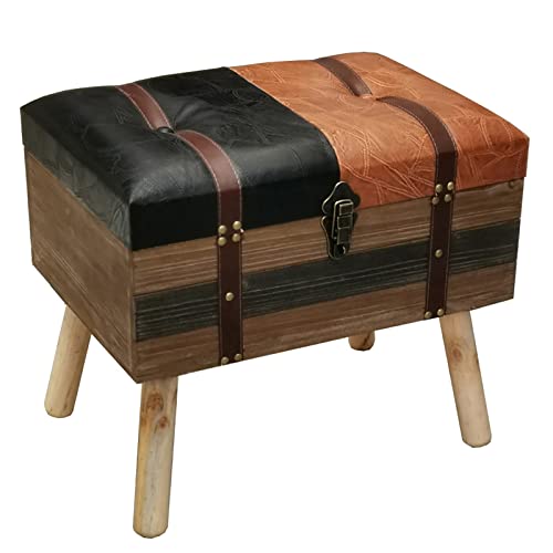 LDTTYRC Kunstleder-Speicher-Ottomane-Fußhocker,Vintage-gepolsterter Ottomane mit Holzbeinen,Kosmetikhocker-Fußstütze Dekorative Akzentmöbel für Wohnzimmer-A 50x35x45cm (20x14x18inch) von LDTTYRC