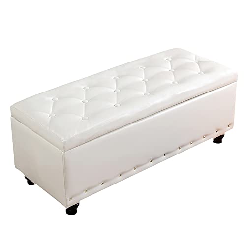 LDTTYRC Kunstleder-Stauraum-Ottomane-Bank,Rechteck-Lift-Top-Stauraum-Bank,Getuftete Schlafzimmer-Bank,Moderne Fußstütze Eingangsbereich Schuhbank Truhen Für Wohnzimmer-Beige 60x45x40cm(24x18x16inch) von LDTTYRC