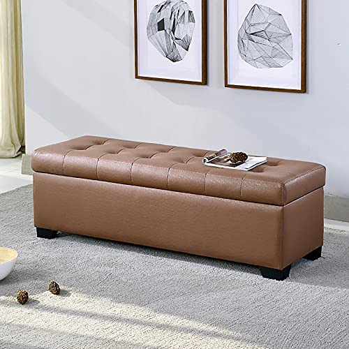 LDTTYRC Kunstleder-Stauraum-Ottomane-Bank,Rechteckige Fußende-Bank Mit Lagerung,Moderne Dekorative Möbel Wohnzimmer Eingangsbereich Gepolsterter Schuhwechselhocker-Braun 60x45x40cm(24x18x16inch) von LDTTYRC