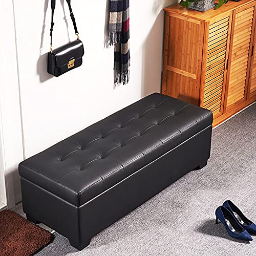 LDTTYRC Kunstleder-Stauraum-Ottomane-Bank,Rechteckige Fußende-Bank Mit Lagerung,Moderne Dekorative Möbel Wohnzimmer Eingangsbereich Gepolsterter Schuhwechselhocker-Schwarz 80x45x40cm(31x18x16inch) von LDTTYRC