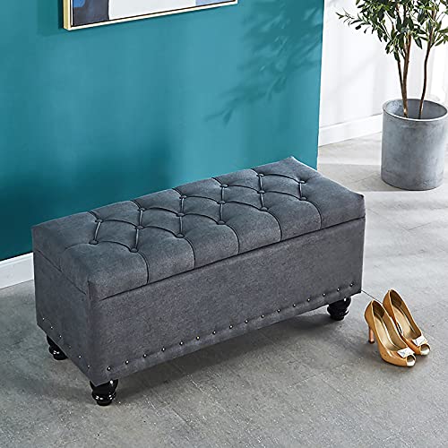 LDTTYRC Leinen Gepolsterte Sitzbank Fußende des Bettes Bank Mit Lagerung,Rechteckige Lagerung Ottomane Bank,Moderne Wohnzimmer Fußhocker Eingangsbereich Schuhe Ändern Hocker-Grau 80x40x45cm(31x16x18 von LDTTYRC