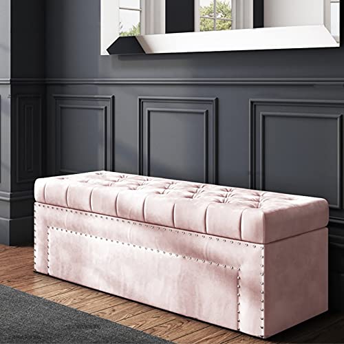 LDTTYRC Luxuriöse Kristallknöpfe Ottomane mit Stauraum,Moderne Bequeme Fußbank Mit Stauraum,Rechteck Samt Gepolstert Ottomane Fußstütze Hocker-B 70x45x45cm(28x18x18inch) von LDTTYRC