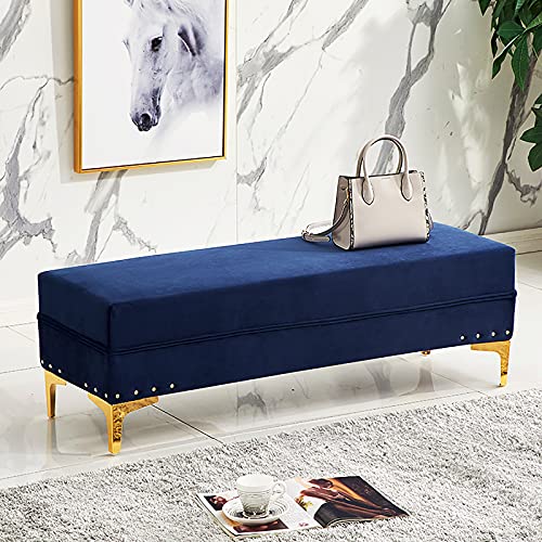 LDTTYRC Luxuriöse Ottomane mit Stauraum, Samtgepolsterte Ottomane, Fußstütze, Fußende der Bettbank mit Stauraum, Moderne Wohnzimmer-Eingangsbereichsbank, Schuhwechselhocker, Marineblau, 80 x 40 x 40 von LDTTYRC