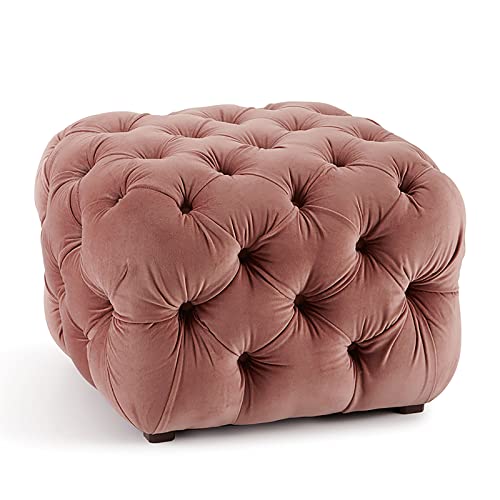 LDTTYRC Luxuriöse Quadratische Samt Ottomane,Moderne Samt Gepolsterte Fußstütze,Knopfgetufteter Fußhocker Kleiner Couchtisch Dekorative Möbel Für Wohnzimmer Schlafzimmer-Rosa 60x60x40cm(24x24x16inch von LDTTYRC