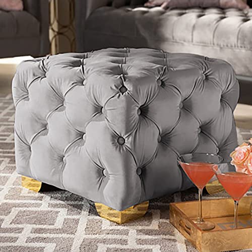 LDTTYRC Luxus Samt Ottomane,Moderne Quadratische Getuftete Ottomane,Weich Gepolsterte Fußstütze Dekorative Möbel Fußhocker Für Wohnzimmer Schlafzimmer Eingangsbereich-Grau 50x50x40cm(20x20x16inch) von LDTTYRC