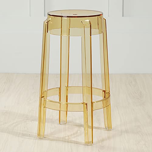 LDTTYRC Modern Acryl Theken Barhocker,Stapelbar Transparent Barhocker,Klar Rückenlehnenfrei Küchenhocker Plastik Badezimmerstuhl Für Wohnzimmer Schlafzimmer Büro-Gelb b 65cm/26inch von LDTTYRC