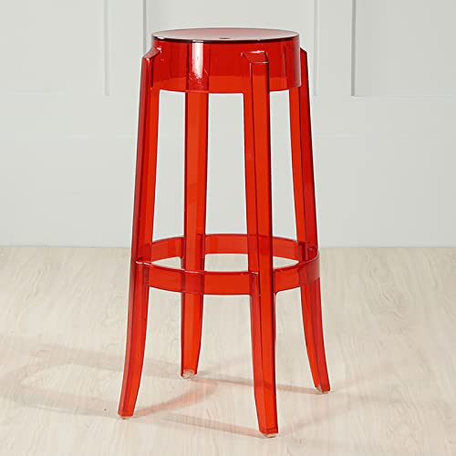 LDTTYRC Modern Acryl Theken Barhocker,Stapelbar Transparent Barhocker,Klar Rückenlehnenfrei Küchenhocker Plastik Badezimmerstuhl Für Wohnzimmer Schlafzimmer Büro-Rot c 75cm/30inch von LDTTYRC