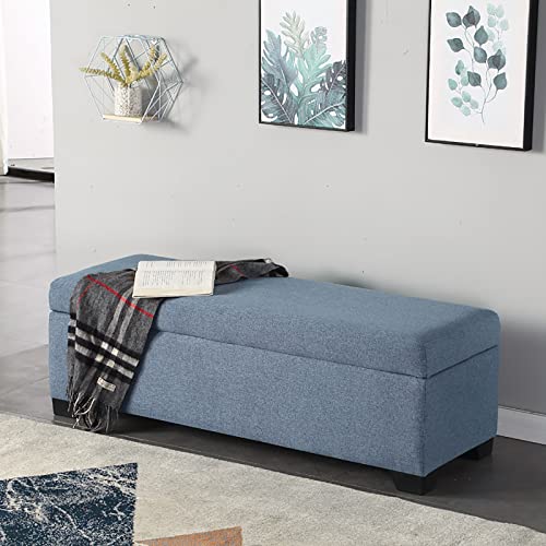 LDTTYRC Modern Getuftete Ottomane aus Leinenstoff mit Stauraum,Luxus-Polsterhocker mit Stauraum,Holz-Fußstütze,Fußstütze für Wohnzimmer, Eingangsbereich, Schlafzimmermöbel,Blau,80x40x40cm(31x16x16in von LDTTYRC