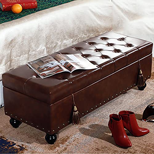 LDTTYRC Modern Home Wohnzimmer Schlafzimmer Fußstütze Hocker Fußende des Bettes Bank Mit Stauraum Multifunktionsbank, Kunstleder Lagerung Ottomane Bank-Braun 80x45x42cm(31x18x17inch) von LDTTYRC