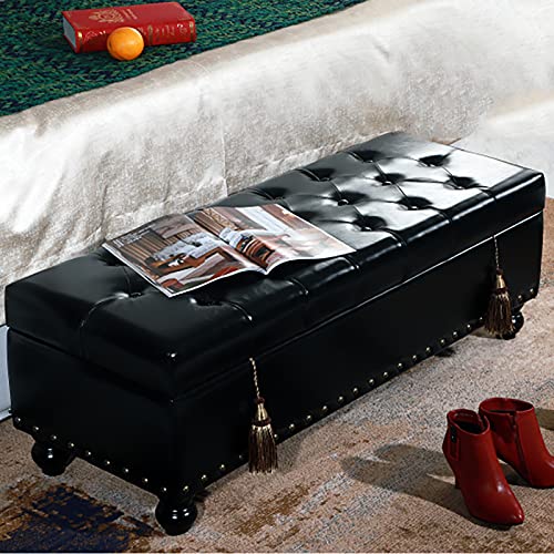 LDTTYRC Modern Home Wohnzimmer Schlafzimmer Fußstütze Hocker Fußende des Bettes Bank Mit Stauraum Multifunktionsbank, Kunstleder Lagerung Ottomane Bank-Schwarz 80x45x42cm(31x18x17inch) von LDTTYRC