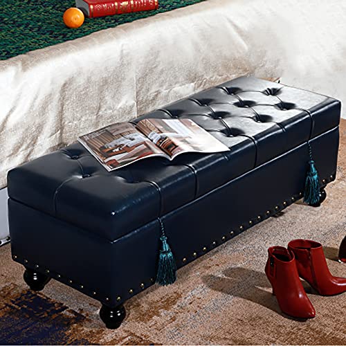 LDTTYRC Modern Home Wohnzimmer Schlafzimmer Fußstütze Hocker Fußende des Bettes Bank mit Stauraum Multifunktionsbank, Kunstleder Aufbewahrung Ottoman Bank-Dunkelblau 80x40x42cm(31x16x17inch) von LDTTYRC