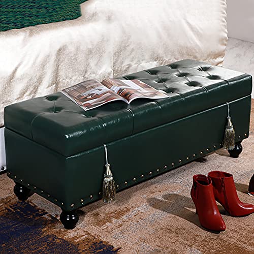 LDTTYRC Modern Home Wohnzimmer Schlafzimmer Fußstütze Hocker Fußende des Bettes Bank mit Stauraum Multifunktionsbank, Kunstleder Aufbewahrung Ottoman Bank-Dunkelgrün 80x45x42cm(31x18x17inch) von LDTTYRC