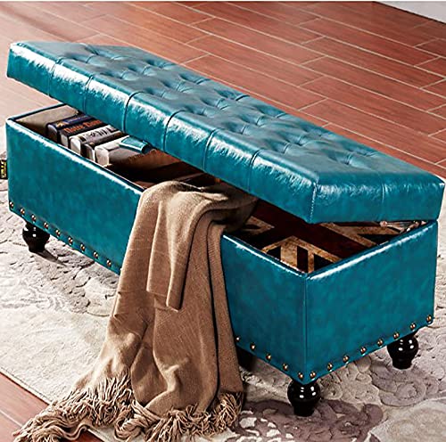 LDTTYRC Modern Home Wohnzimmer Schlafzimmer Fußstütze Hocker Fußende des Bettes Bank mit Stauraum Multifunktionsbank, Kunstleder Aufbewahrung Ottoman Bank-Kieferngrün 80x45x42cm(31x18x17inch) von LDTTYRC