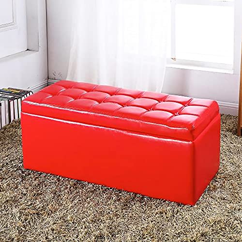 LDTTYRC Moderne Dekorative Möbel Spielzeugtruhe Multifunktionsbank,Massivholz-Stauraum-Ottoman-Bank,Verdicktes Pu-Leder Gepolsterte Fußstütze Fußende des Bettes Stauraumsitz-Rot 60x40x40cm(24x16x16i von LDTTYRC