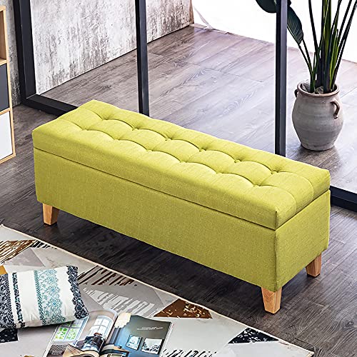 LDTTYRC Moderne Fußstütze Fußende des Bettes Bank für Wohnzimmer Schlafzimmer, Leinen gepolstert Sofa Lagerung Ottomane Sitzbank, Eingangsbereich Schuhwechselhocker mit Lagerung-Gelb-Blau 80x40x45cm von LDTTYRC