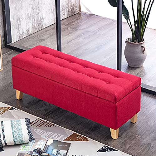 LDTTYRC Moderne Fußstütze Fußende des Bettes Bank für Wohnzimmer Schlafzimmer, Leinen gepolstert Sofa Lagerung Ottomane Sitzbank, Eingangsbereich Schuhwechselhocker mit Lagerung-rot 70x40x45cm (28x1 von LDTTYRC