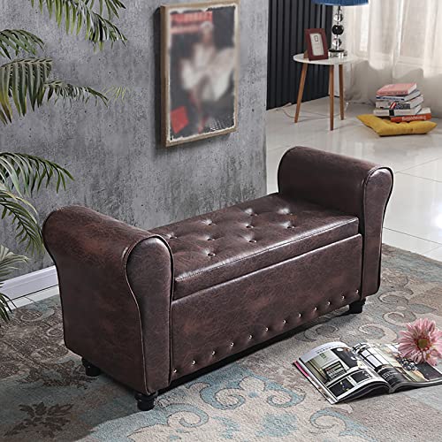LDTTYRC Moderne Kunstleder-Stauraumbank Mit Armlehnen,Eingangsbereich-Stauraumbank Couch,Flur-Fußstütze Hocker Mit Deckel,Ende des Bettes Bank Gerollte Armlehne Stauraum Ottoman-B 100x40x40cm(39x16x von LDTTYRC
