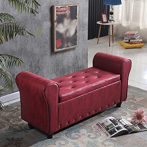 LDTTYRC Moderne Kunstleder-Stauraumbank Mit Armlehnen,Eingangsbereich-Stauraumbank-Couch,Flur-Fußstütze-Hocker Mit Deckel,Ende des Bettes Bank Gerollte Armlehne Stauraum Ottoman-F 100x40x40cm(39x16x von LDTTYRC