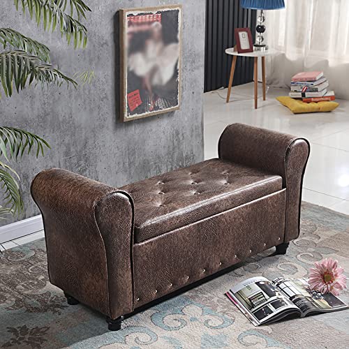 LDTTYRC Moderne Kunstleder-Stauraumbank Mit Armlehnen,Eingangsbereich-Stauraumbank-Couch,Flur-Fußstütze-Hocker Mit Deckel,Ende des Bettes Bank Rolled Arm Storage Ottoman-E 100x40x40cm(39x16x16inch) von LDTTYRC
