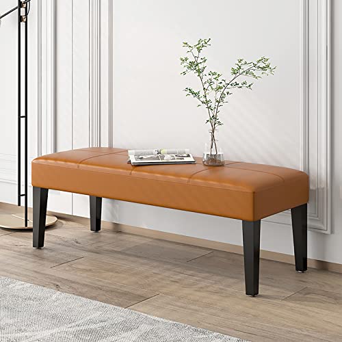 LDTTYRC Moderne Pu-Leder Bettbank,Gepolsterte Eingangsbereich Schuhbank,Rechteck Fußstütze Hocker Mit Holzbeinen,Leder Akzent Ottomane Für Wohnzimmer Flur-Braun 90x40x40cm(35x16x16inch) von LDTTYRC