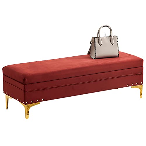 LDTTYRC Moderne Samt-Stauraum-Ottomane,Luxuriöse Plüsch-Stauraumbank,Gepolsterte Bettbank Mit Stauraum,Getuftete Eingangsbereich-Schuhbank Wohnzimmer-Fußhocker-Rot 80x40x40cm(31x16x16inch) von LDTTYRC