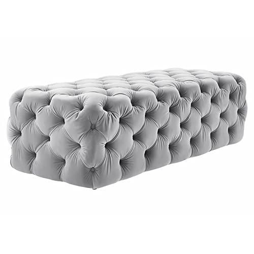 LDTTYRC Moderne Samt gepolsterte Ottomane Bank,Luxus Plüsch getuftete Bettbank,Eingangsbereich Schuhbank,Rechteck Gemütliche Fußstütze Dekorative Akzent Möbel-Grau 80x45x40cm(31x18x16inch) von LDTTYRC