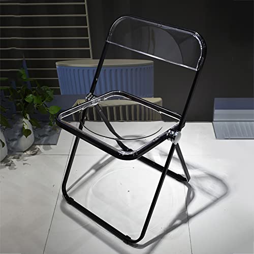 LDTTYRC Moderner Acryl-Klappstuhl,Transparenter Klappstuhl Mit Metallrahmen,Stapelbarer Esszimmerstuhl Für Küche Wohnzimmer Schlafzimmer Akzentstuhl Aus Kunststoff-Dunkelschwarz 47x48x76cm (19x19x30 von LDTTYRC