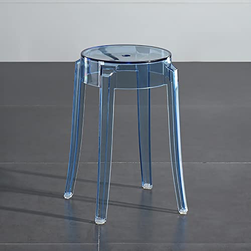 LDTTYRC Moderner Acryl Theken Barhocker,Stapelbar Transparent Barhocker,Klarer Rückenlehnenloser Küchenhocker Plastik Badezimmerstuhl Für Wohnzimmer Schlafzimmer Büro-Blau a 46cm/18inch von LDTTYRC