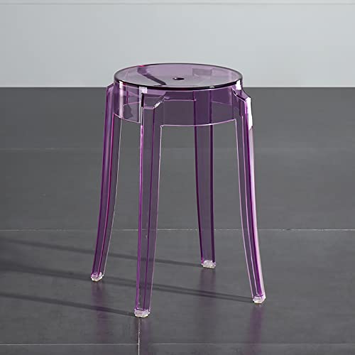 LDTTYRC Moderner Acryl Theken Barhocker,Stapelbarer Transparenter Barhocker,Klarer Rückenlehnenloser Küchenhocker Plastik Badezimmerstuhl Für Wohnzimmer Schlafzimmer Büro-Lila a 46cm/18inch von LDTTYRC