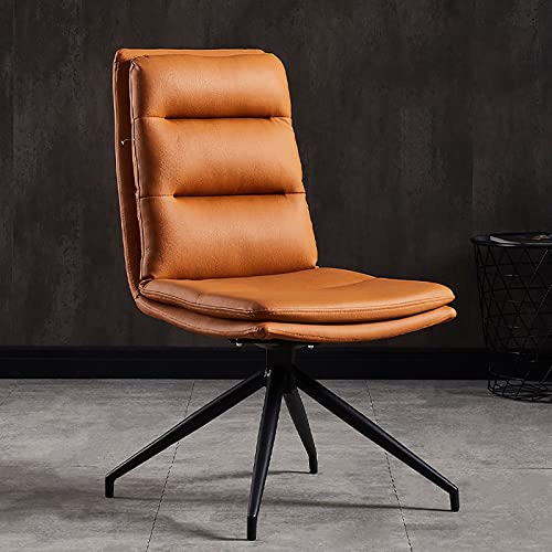 LDTTYRC Moderner Drehbarer Barhocker Aus Pu-Leder, Esszimmerstuhl Aus Der Mitte des Jahrhunderts Mit Lederpolster Und Metallbeinen, Bürostuhl Mit Rückenlehne Wohnzimmer-akzentstuhl-Orange 47x47x91cm von LDTTYRC
