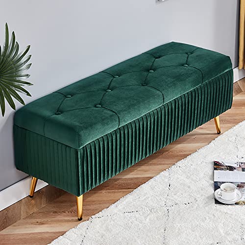LDTTYRC Moderner Ottoman mit Stauraum und Klappdeckel aus Samt, rechteckiger Ottoman mit Knopfheftung und Klappdeckel für das Schlafzimmer, Wohnzimmer-Fußstütze für den Eingangsbereich des Schlafzim von LDTTYRC