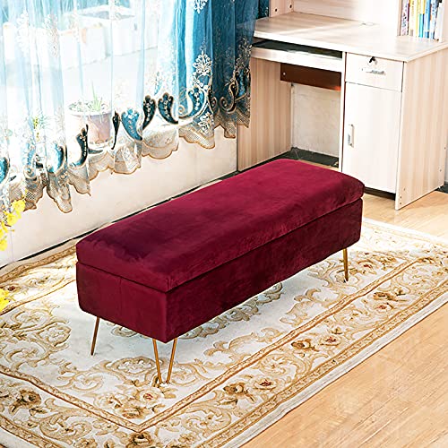 LDTTYRC Multifunktionale Gepolsterte Fußstütze Sofa Sitzbank,Moderne Samtbank Mit Lagerung,Rechteckige Lagerung Ottomane Bank Für Eingangsbereich Wohnzimmer Schlafzimmer-Rot 60x40x43cm(24x16x17inch) von LDTTYRC