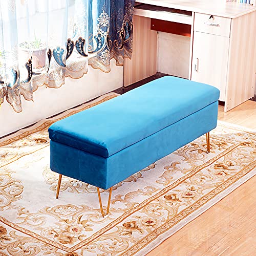 LDTTYRC Multifunktionale Gepolsterte Fußstütze Sofa Sitzbank,Moderne Samtbank Mit Lagerung,Rechteckige Ottomane Mit Lagerung Für Eingangsbereich Wohnzimmer Schlafzimmer-Blau 80x40x43cm(31x16x17inch) von LDTTYRC