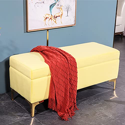 LDTTYRC Nordischer Stil Wohnzimmer Schlafzimmer Fußstütze Aufbewahrungstruhe,Rechteck Lift Top Lagerung Ottomane Sitz Ende des Bettes Bank,Premium Samt Gepolsterte Aufbewahrungsbank-Gelb 80x40x46cm( von LDTTYRC