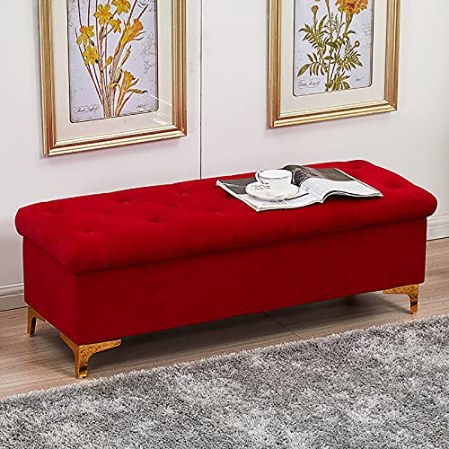LDTTYRC Premium Gepolsterte Sitzbank Mit Stauraum,Modern Home Schlafzimmer Wohnzimmer Flur Fußhocker Schuhbank Multifunktionsbänke,Samt-Stauraum-Ottomane-Bank-Rot 100x45x40cm(39x18x16inch) von LDTTYRC