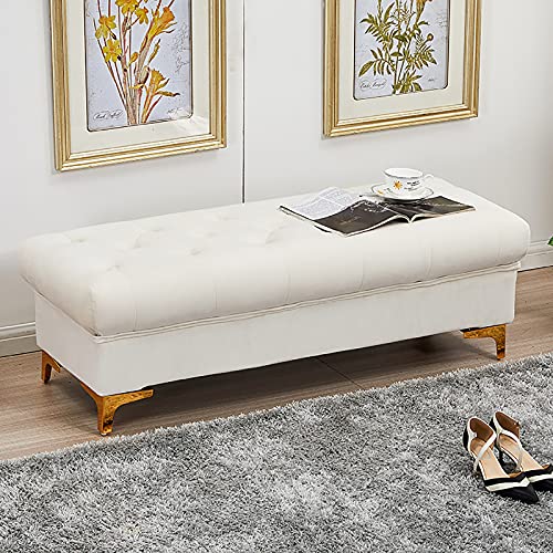 LDTTYRC Premium Gepolsterte Sitzbank mit Stauraum,Modern Home Schlafzimmer Wohnzimmer Flur Fußhocker Schuhbank Multifunktionsbänke,Samt-Stauraum-Ottomane-Bank-Cremeweiß 80x45x40cm(31x18x16inch) von LDTTYRC
