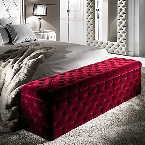 LDTTYRC Premium Samt Gepolsterte Fußende des Bettes Stauraum Ottomane,Moderne Rechteckige Lift Top Stauraum Sitzbank,Weich Getuftete Fußstütze Ottomane Für Wohnzimmer-Weinrot 90x45x45cm(35x18x18inch von LDTTYRC