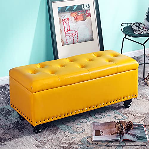 LDTTYRC Pu-Leder Fußende des Bettes Bank Mit Stauraum,Modern Home Schlafzimmer Wohnzimmer Fußhocker Multifunktionsbänke,Kunstleder Lagerung Ottomane Bank-Gelb 60x40x45cm(24x16x18inch) von LDTTYRC
