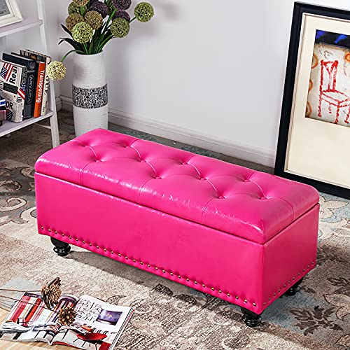 LDTTYRC Pu-Leder Fußende des Bettes Bank Mit Stauraum,Modern Home Schlafzimmer Wohnzimmer Fußhocker Multifunktionsbänke,Kunstleder Lagerung Ottomane Bank-Rosenrot 60x40x45cm(24x16x18inch) von LDTTYRC