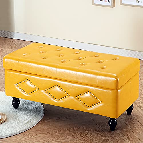 LDTTYRC Pu-Leder-Speicher-osmanische Bank,Solide Hölzerne Rechteckige Speicherorganisator-Box Schuhbank,Modern Home Wohnzimmer Flur Spielzeugtruhe Multifunktionsbank-Gelb 80x42x45cm(31x17x18inch) von LDTTYRC