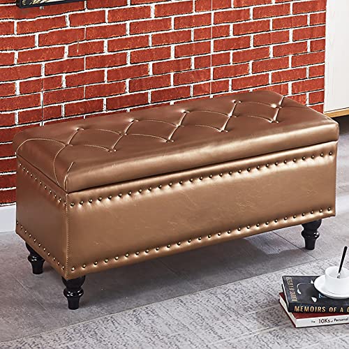 LDTTYRC Pu-Leder-Stauraum-Ottomane-Bank,Moderne Getuftete Bett-Endbank,Rechteck-Lift-Top-Stauraum-Banktruhe,Eingangsbereich-Schuhbank,Fußstützenhocker Aus Kunstleder-Golden 60x40x45cm (24x16x18inch) von LDTTYRC
