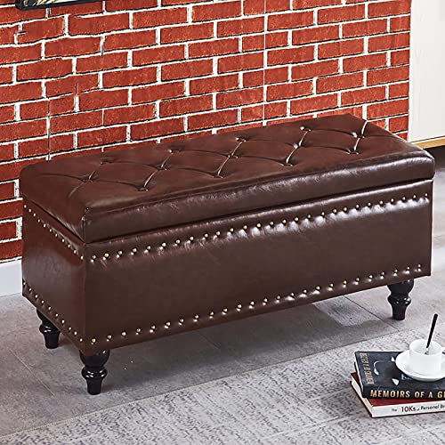 LDTTYRC Pu-Leder-Stauraum-Ottomane-Bank,Moderne Getuftete Bett-Endbank,Rechteck-Lift-Top-Stauraum-Banktruhe,Eingangsbereich-Schuhbank,Fußstützenhocker Aus Kunstleder-Kaffee 100x40x45cm(39x16x18inch) von LDTTYRC