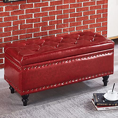 LDTTYRC Pu-Leder-Stauraum-Ottomane-Bank,Moderne Getuftete Bett-Endbank,Rechteck-Lift-Top-Stauraum-Banktruhe,Eingangsbereich-Schuhbank,Fußstützenhocker Aus Kunstleder-Rot 60x40x45cm (24x16x18inch) von LDTTYRC
