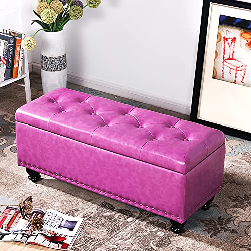 LDTTYRC Pu-Leder-bettbank Mit Stauraum,Modern Home Schlafzimmer Wohnzimmer Fußhocker Multifunktionsbänke,Kunstleder Lagerung Ottomane Bank-Lila 60x40x45cm(24x16x18inch) von LDTTYRC