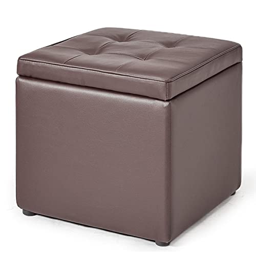 LDTTYRC Quadratischer Leder-Stauraumhocker,Luxus-getufteter Stauraum-Ottomane-Würfel,Bequemer Fußhocker,Flip-Top-Würfel-Fußstütze Für Wohnzimmer Schlafzimmer Sofa Flur-Braun 40x40x40cm (16x16x16inch von LDTTYRC