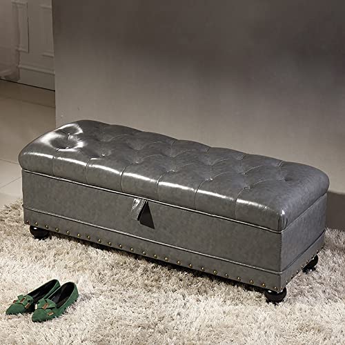 LDTTYRC Rechteckige Kunstleder Ottomane mit Stauraum,Moderne Pu-Leder-AUFBEWAHRUNGS-OTTOMANE-Bank,Gepolsterte Fußstütze Schuhhocker Couchtisch Für Wohnzimmer Schlafzimmer-Grau 80x45x45cm(31x18x18inc von LDTTYRC