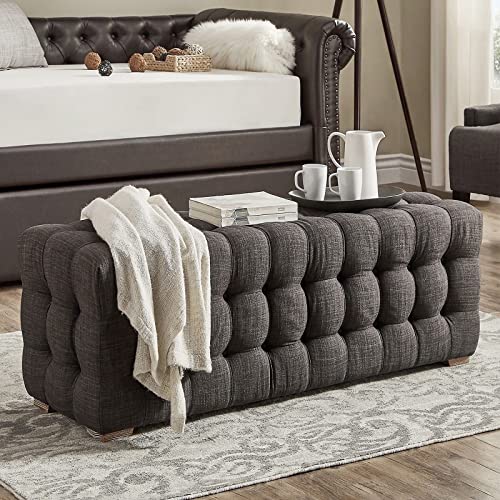 LDTTYRC Rechteckiger Ottoman mit Knopfheftung,Moderne Baumwoll-Leinen-Stoffbank,Polster-Fußhocker-Fußstütze,Ende-des-Bettes-Bank Für Wohnzimmer-Flur-Dunkelgrau 90x40x42cm(35x16x17inch) von LDTTYRC