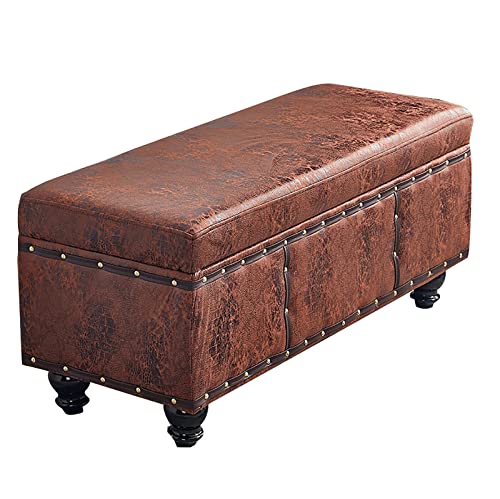 LDTTYRC Retro Leder Aufbewahrungsbank,Holz Rechteckig Aufbewahrung Ottomane,Bett End Hocker Mit Gepolsterter Sitzfläche,Schuhwechselhocker Für Flur Wohnzimmer Schlafzimmer-Braun 60x40x45cm(24x16x18i von LDTTYRC