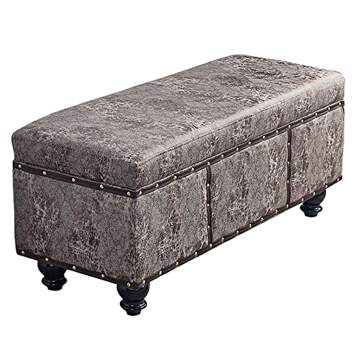 LDTTYRC Retro Leder Aufbewahrungsbank,Holz Rechteckig Aufbewahrung Ottomane,Bett End Hocker Mit Gepolsterter Sitzfläche,Schuhwechselhocker Für Flur Wohnzimmer Schlafzimmer-Gary 60x40x45cm(24x16x18in von LDTTYRC